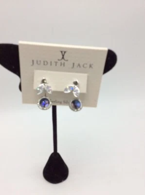 115 美元朱迪思·杰克纯银施华洛世奇马卡赛特和鲍鱼前后耳环 J1 — 第 1/4 张图片
