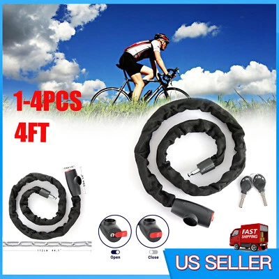 1-4 X 4FT Anti-theft Bicycle Lock Motorcycle Road Bike Safety Chain Lock W/ Keys - Image 1 of 4