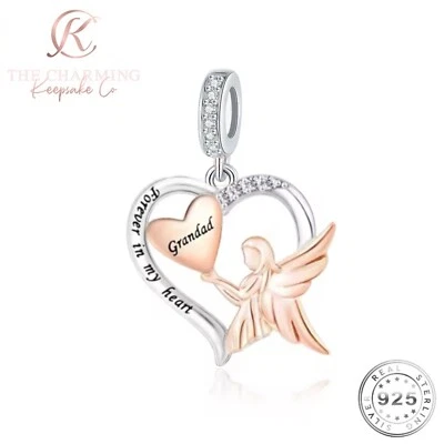 Dije de ángel de la guarda del abuelo genuino de plata de ley 925 y oro rosa conmemorativo Foto 1 de 4