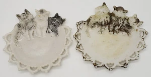 LOT OF 2!!! ~ Antique Black Gray ~ Westmoreland Milk Glass Cat Plate ~ 7.25" - Picture 1 of 7
