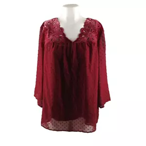 NWT Style&Co Embroidered Blouse W/ Cami L(12-14) Burgundy Chiffon Velvet - Picture 1 of 11
