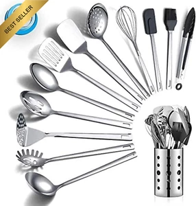 13-PC Stainless Steel Kitchen Utensils Set w/Holder Non-Stick Heat Resist - Picture 1 of 12