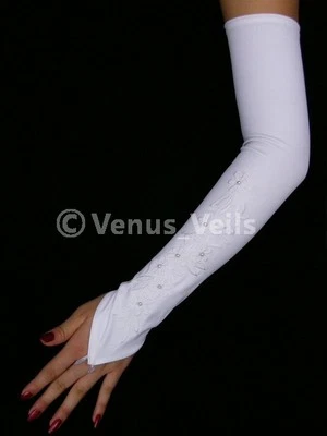 Guantes bordados perlas sin dedos 18" marfil novia boda graduación fiesta Foto 1 de 2