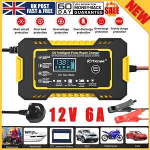 LCD Display Battery Charger Pulse Repair 12V6A Smart Fast Charging AGM Lead-Acid - Picture 1 of 11