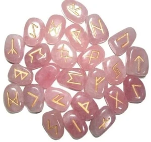 Set Pietre Cristallo Quarzo Rosa Runa Pietra Gemma Guarigione Anziano Futhark Reiki 25 Pz - Foto 1 di 3