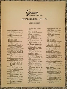 Rare Vintage Gourmet Magazine 1971-1975 Five-Year Index of Recipes and Articles - Imagen 1 de 1
