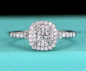 Tiffany & Co Platinum Soleste .28ct Cushion Diamond Double Halo Engagement Ring - Picture 1 of 10