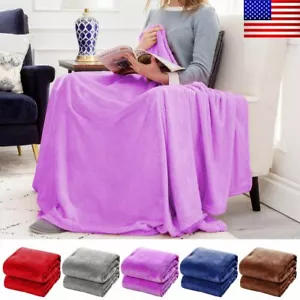 Super Soft Polyester Fleece Light Weight Warm Throw Blanket for Bed Chair Couch - Picture 1 of 15