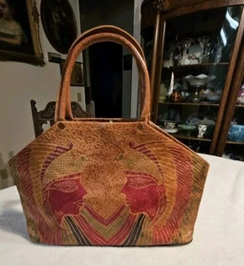 Vintage 1970s Mediterranean Bags Purse Egyptian Pharoah Leather FREE SHIPPING - Picture 1 of 4
