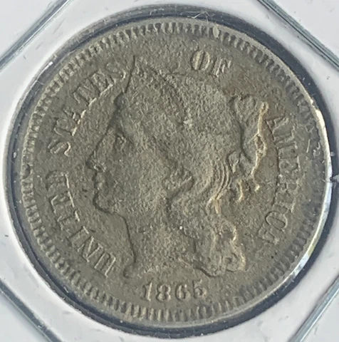1865 Three Cent Nickel Piece 3C Ungraded Choice Civil War Era US Coin # 295 Cover