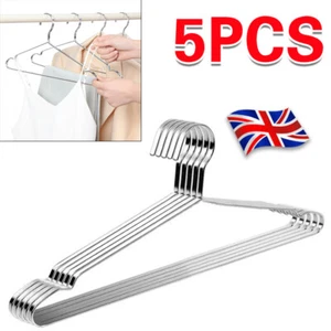 5Pcs Strong Metal Hangers Heavy Duty Stainless Steel Coat Hanger Non Slip 42cm H - Picture 1 of 17