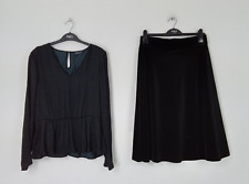 M&S 2Pcs Black Peplum V Neck Blouse Velour A Line Skirt Bundle Size 12 New F2