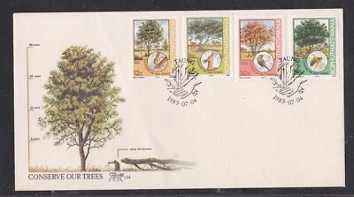 SOUTH AFRICA - BOPHUTHATSWANA 1985 FDC TREE CONSERVATION + CARD + CACHET - Image 1 of 2