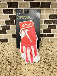 Nike Girl's Nike Youth Hyperdiamond Edge Batting Gloves Size -Small - White/Pink - Picture 1 of 1