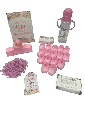 Girl Baby Shower Lot 214pc Pink Party Favors & Games Set Mommy To Be Decorations - Image 1 of 4