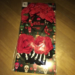Day of The Dead Women’s Rose Headband Earrings Gloves Costume Kit Set NIB - Picture 1 of 2