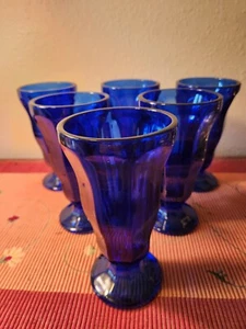 Vintage Anchor Hocking Cobalt Blue Glass 10oz. Soda Fountain Glasses Set of 6 - Picture 1 of 8