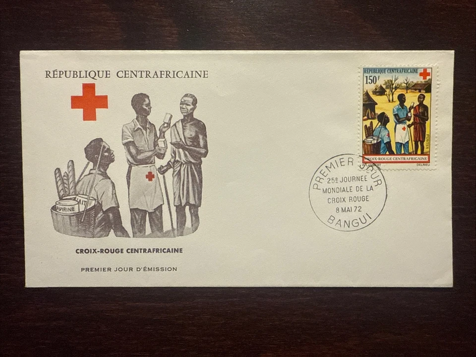 FUNDA CENTRO ÁFRICA FDC AÑO 1972 CRUZ ROJA ENFERMERA SALUD MEDICINA SELLOS Foto 1 de 1
