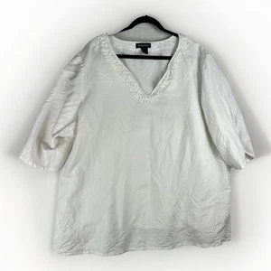 Ashley Stewart Tunic Top Womens 26 Linen Blend Ivory Beaded Neckline - Picture 1 of 6