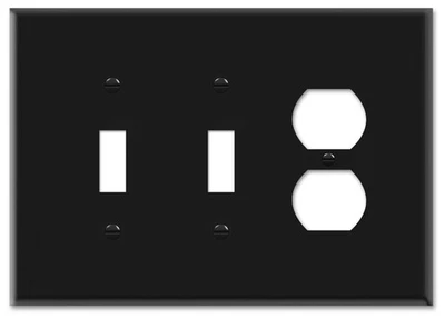 Placa de pared de 3 velocidades de acero inoxidable negro, interruptor doble y toma dúplex, listada por UL Foto 1 de 4