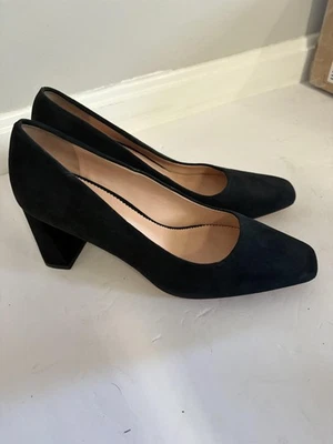 Zapatos de salón J.Crew para mujer talla 8 negros gamuza tacón ancho punta cuadrada tacón vestido Foto 1 de 4