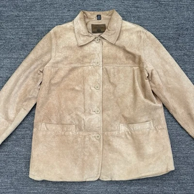 St Johns Bay 夹克女式 1X Plus 棕褐色麂皮绒真皮 Chore Barn 外套 — 第 1/4 张图片