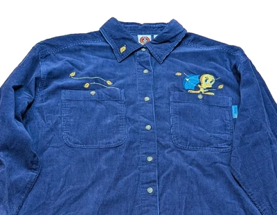 Vintage Looney Tunes Corduroy Shirt Size L Fall Tweety Bird Embroider Button Up - Image 1 of 4