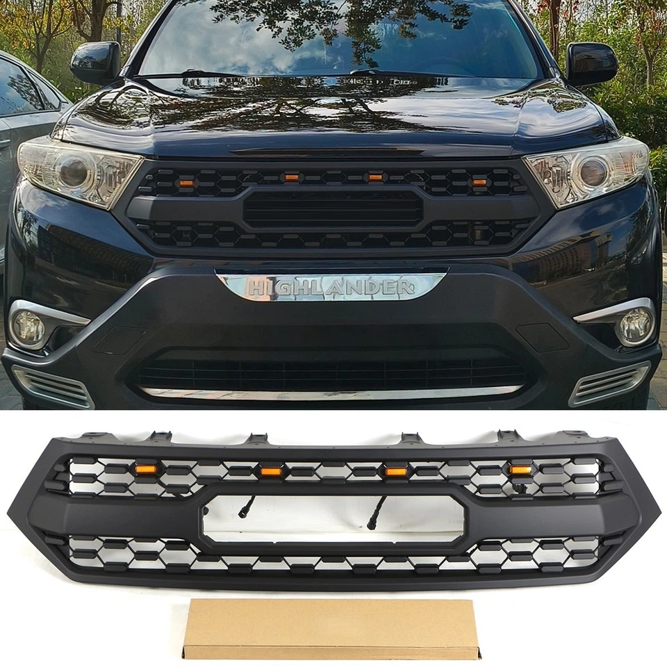 Rejilla delantera negra para Toyota Highlander 2011 2012 2013 parrilla con LED ámbar Foto 1 de 4