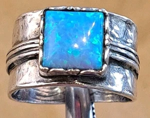 Anillo Banda Cónica Ancha Ópalo Suroeste Plata Esterlina DE COLECCIÓN Talla 7 Firmado IL - Imagen 1 de 8