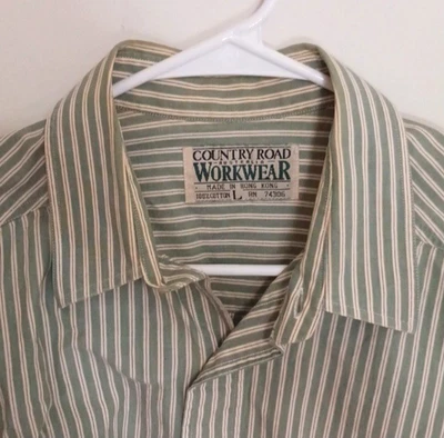 COUNTRY ROAD AUSTRALIA Men's L Shirt Green w/Stripes Button Up L/S Workwear READ - Image 1 of 4