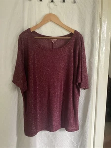 Next Plum Gold Tone Sparkly Short Sleeve Relaxed Fit Knitted Top Size 14 - Picture 1 of 8