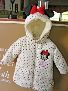 NUEVO CON ETIQUETAS ABRIGO DE INVIERNO MINNIE MOUSE PARA NIÑAS PEQUEÑAS CON CAPUCHA TALLA 2T - Imagen 1 de 9