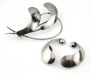 Abstract Carl Ove Frydensberg Denmark 925S Sterling Silver Brooch & Earrings Set - Picture 1 of 10