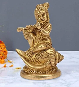 Bal Krishna Statue Brass Religious Hindu God Vastu Diwali Puja Gift 4.5 Inch - Picture 1 of 5