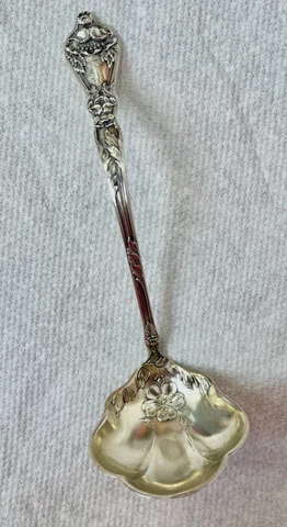 Baker Manchester 1900 Sterling Cream Ladle 5-5/8" pattern "Poppy" Mono "N" Cover