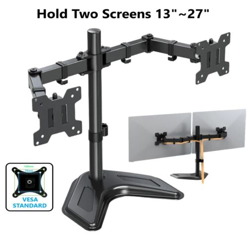 13"-27'' Dual Screens Monitor TV Bracket Desk Swivel Adjustable Holder Stand
