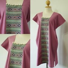 Women's Thai Hill Style Cotton Purple Pink Color Midi Dress Hmong Free Size