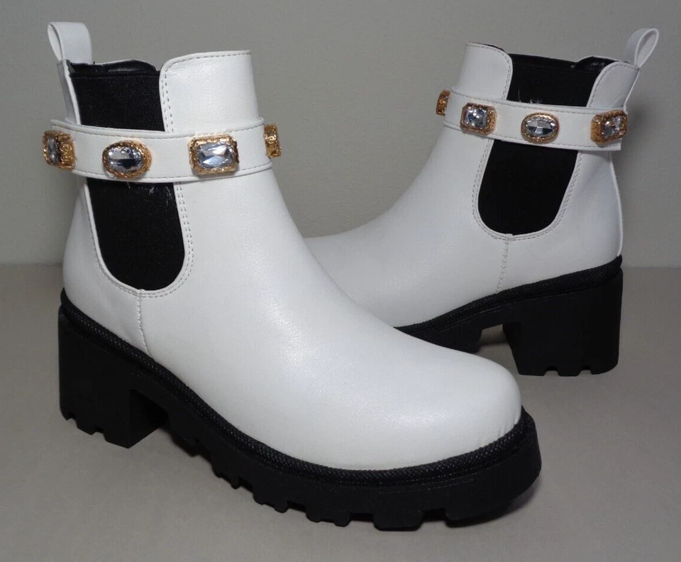 SUGAR Womens White 1" Platform Back Favorite Toe Block Heel Booties 7.5 M