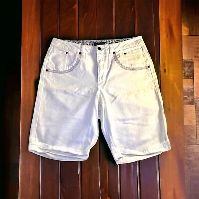 Mountain Lake Womens White Wash Denim Rainbow Trim Jean Shorts Size 10 Pockets - Image 1 of 4