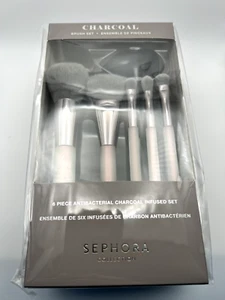 SEPHORA COLLECTION Charcoal Antibacterial 6 Piece Brush Set Authentic BRAND NEW - Picture 1 of 2