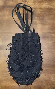 Antique Vintage Beaded Purse Iridescent Purple Blue Black Drawstring Poach Purse - Picture 1 of 10