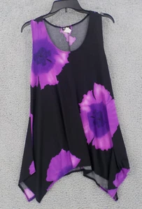 JOSTAR TANK TOP GR. L SCHWARZ LILA ÄRMELLOS TUNIKA HIBISKUS PUNKT SAUM SPANDEX - Bild 1 von 13