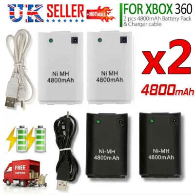 For Xbox 360 Controller Battery 2 Pack 4800mAh Rechargeable + Charger Dock Cable - Image 1 of 4