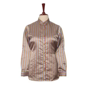 Seidiges Damen-Satinhemd mehrfarbig gestreift Bluse Knopfleiste elegantes Oberteil Medium - Bild 1 von 7