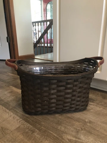 Longaberger  2007 Rich Brown Library Basket Combo w Leather Handles & Protector Cover