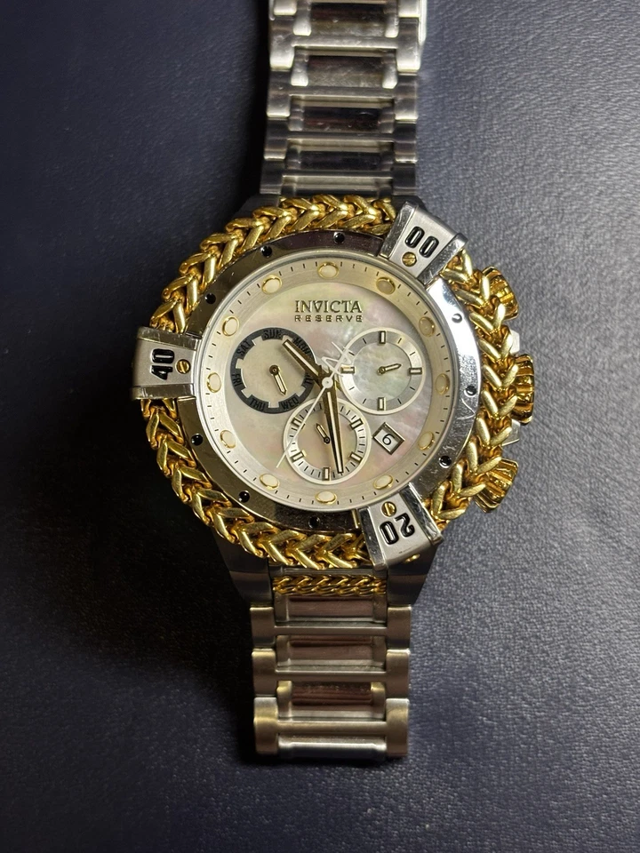 Reloj INVICTA Reserve Hércules Cuarzo Oro Acero Plata BLANCO MOP 🐚 Banda 34839 Foto 1 de 4