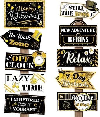 20 Pcs Retirement Party Decorations Black and Gold Happy Retirement Banner Sign  - Image 1 of 4