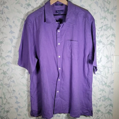 Alan Flusser Mens Purple XXL 100% Linen Button Down Shirt Relaxed Fit  - Image 1 of 4