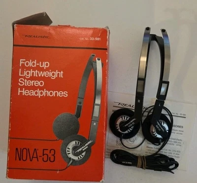 Auriculares ligeros plegables estéreo vintage NOS Realistic Nova 53 Foto 1 de 4