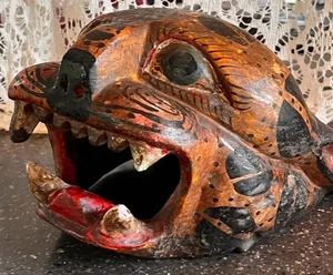 Antique Mexican MASK leopard Cat  tribal art  Hand painted carved headdress - Picture 1 of 9